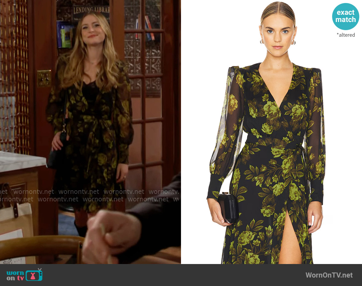 Bardot Lucianna Maxi Wrap Dress in Green Flo worn by Claire Grace (Hayley Erin) on The Young and the Restless