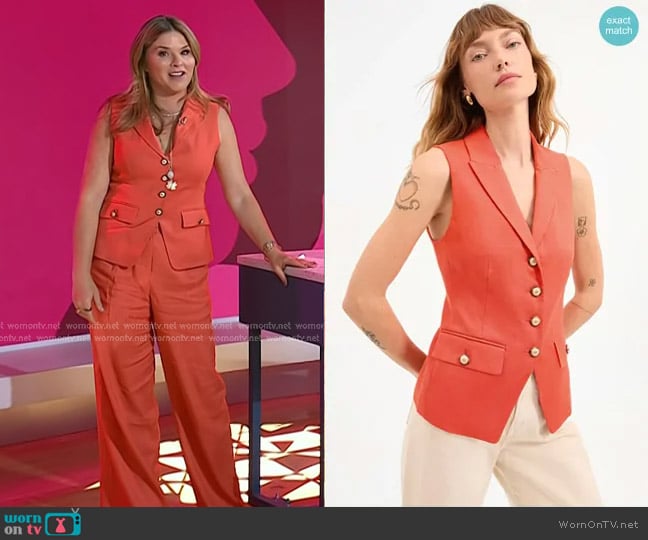 Veronica Beard Benny Linen Vest in Persimmon worn by Jenna Bush Hager on Today