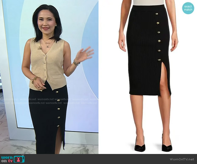 Ted Baker Betylou Knit Skirt in Black worn by Vicky Nguyen on Today