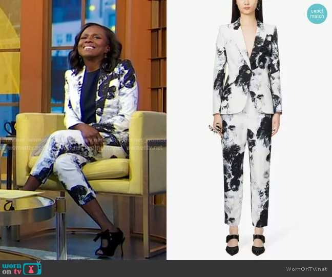 Alexander McQueen Chiaroscuro Floral Blazer worn by Deborah Roberts on Good Morning America