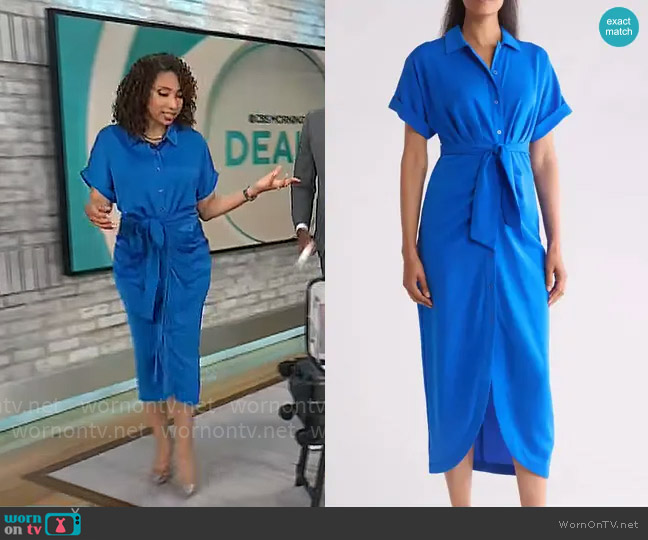 DKNY Ruched Detail Shirtdress in Submerge worn by Gabrielle Kerr on CBS Mornings