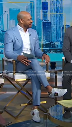 DeMarco Morgan’s white embroidered sneakers on Good Morning America