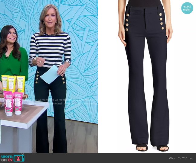 Derek Lam 10 Crosby Robertson Flare Pants in Midnight Blue worn by Lara Spencer on Good Morning America