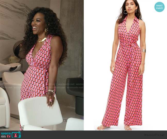 Diane von Furstenberg Geo Print Jumpsuit worn by Kenya Moore on The Real Housewives of Atlanta