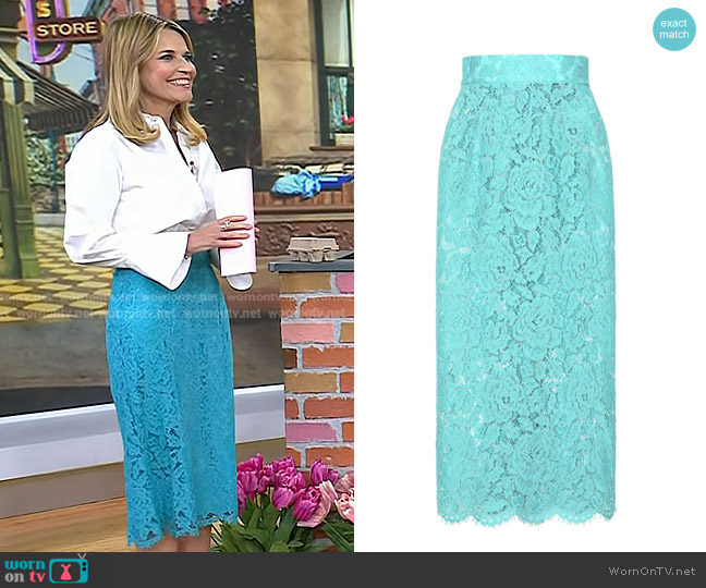Dolce & Gabbana Floral-lace high-waisted midi skirt worn by Savannah Guthrie on Today