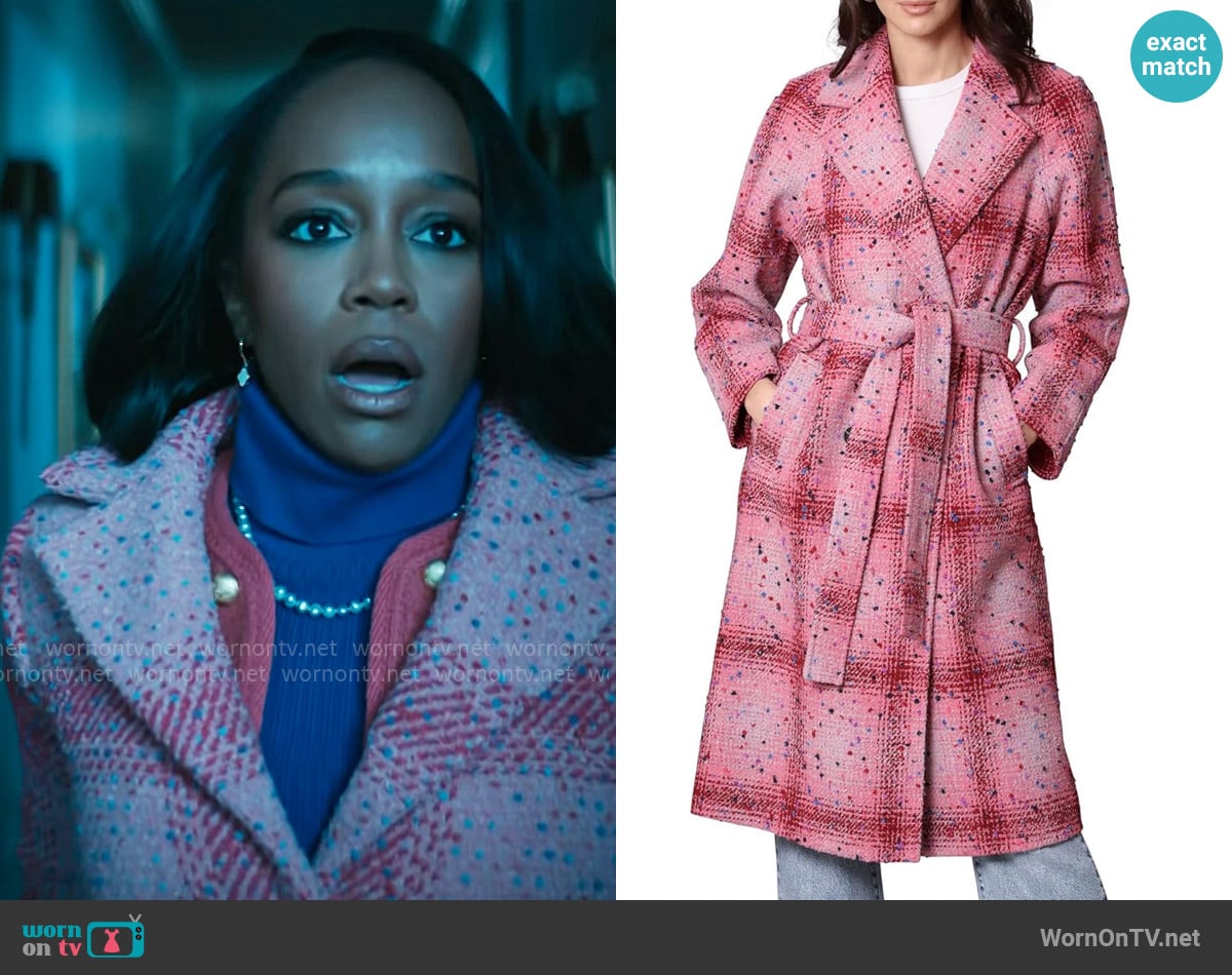 Avec Les Filles Donegal Tweed Wrap Coat in Pink worn by Catherine (Aja Naomi King) on Grosse Pointe Garden Society