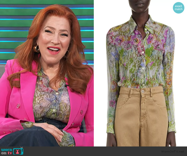 Dries Van Noten Cloudy Sheer Silk Shirt Blouse worn by Lisa Ann Walter on Access Hollywood