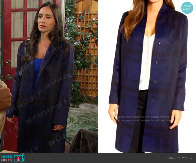 Eileen Fisher Suri Alpaca and Wool Coat in Plaid worn by Gabi Hernandez (Cherie Jimenez) on Days of our Lives