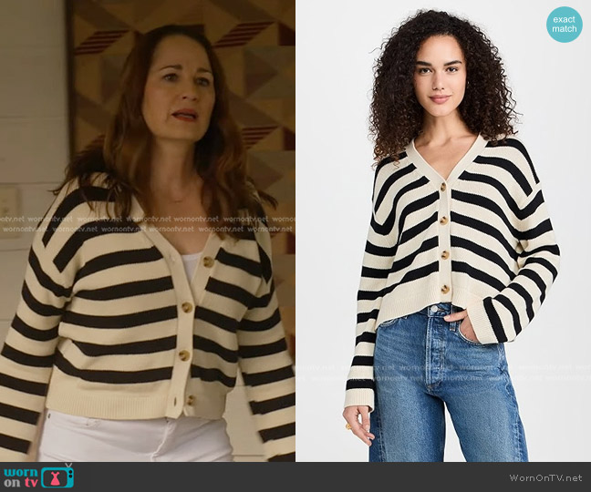 Velvet by Graham & Spencer Elodie Cardigan in Cream/Black worn by Helena Diaz (Paula Marshall) on 9-1-1