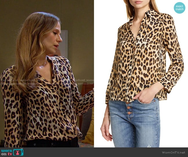 Alice + Olivia Eloise Blouse in Leopard worn by Ava Vitali (Tamara Braun ) on Days of our Lives