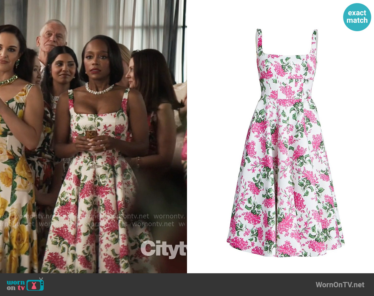 Emilia Wickstead Mona Floral Fit & Flare Midi-Dress worn by Catherine (Aja Naomi King) on Grosse Pointe Garden Society