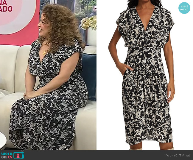 Isabel Marant Omeya Floral Midi Dress in Black White worn by Justina Machado on Today