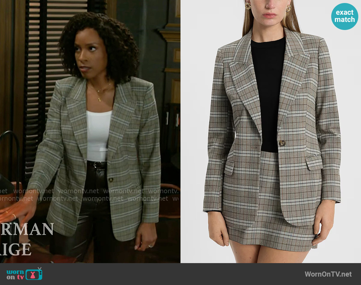 Express Plaid Long Slim Blazer worn by Naomi Hamilton Hawthorne (Arielle Prepetit) on Beyond the Gates