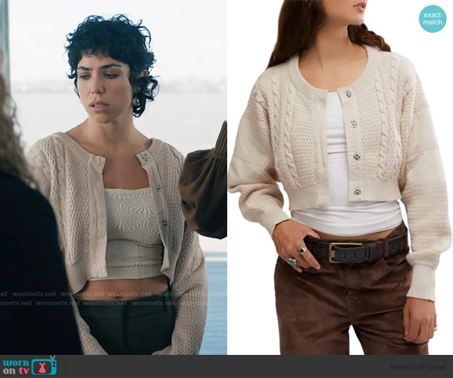 Free People Mixed Media Cotton Blend Cable Cardigan