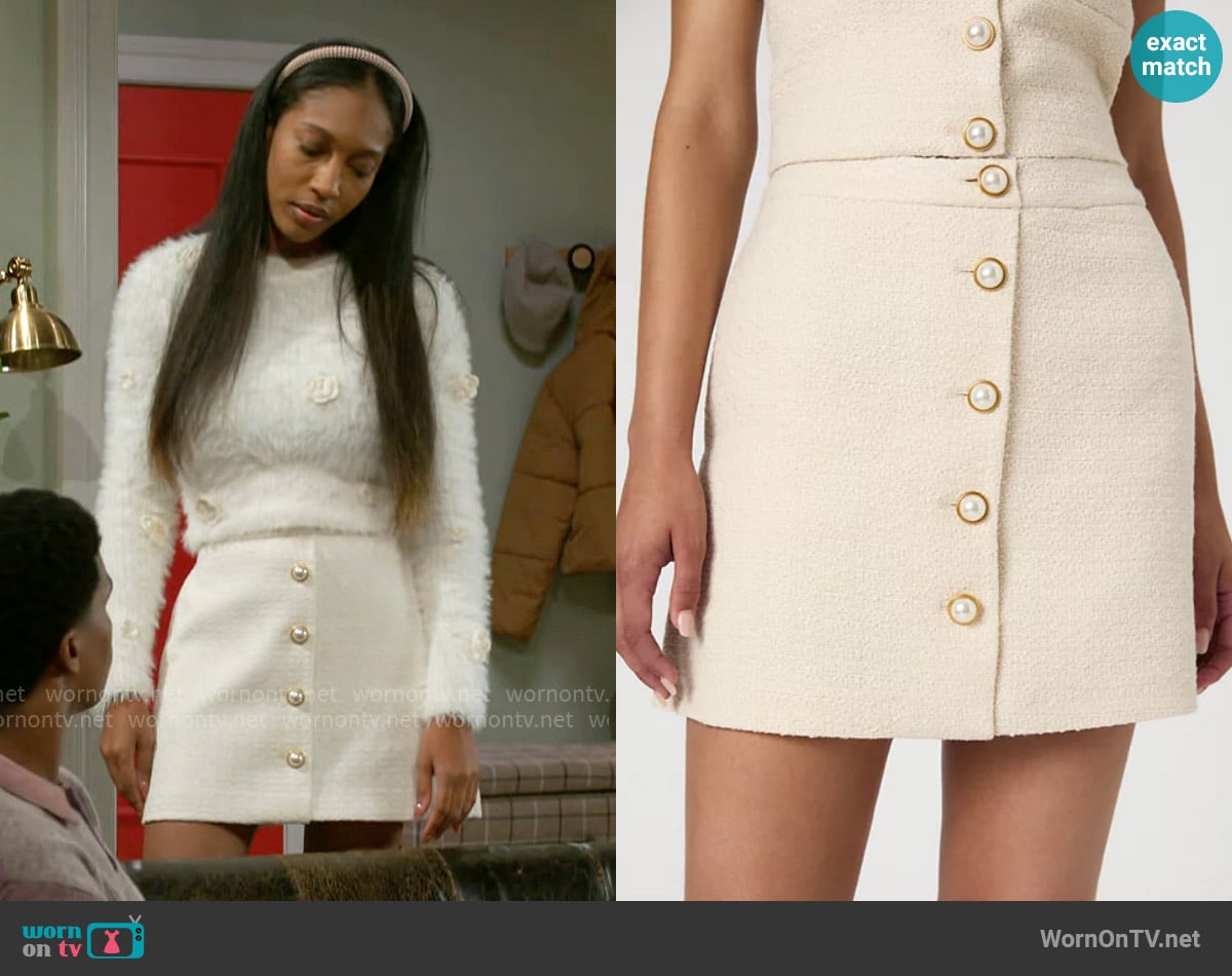 French Connection Structured Button-Front Skirt worn by Samantha Richardson (Najah Jackson) on Beyond the Gates