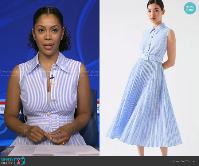 LK Bennett Hally Pleated Stripe Dress worn by Shirleen Allicot on Good Morning America