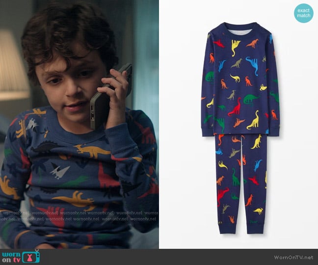 Hanna Andersson Long John Pajamas in T-Rex Navy worn by Henry Goldberg (Frankie DeMaio) on You