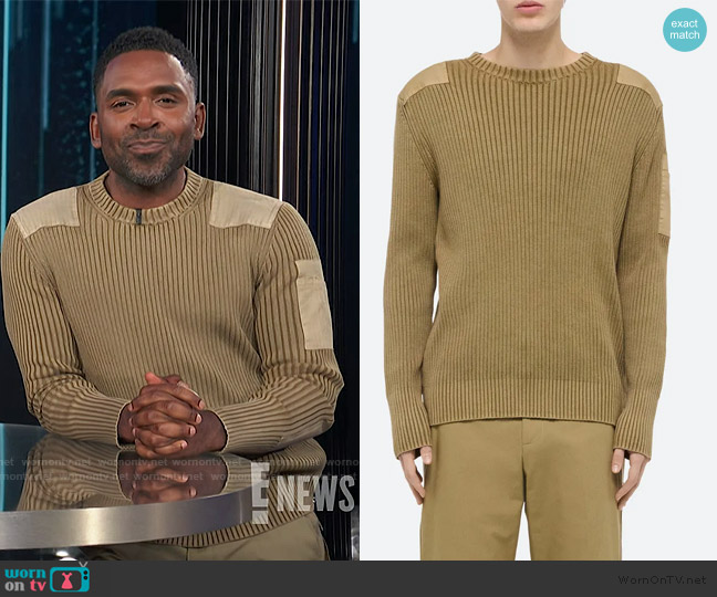 Helmut Lang Ribbed Military Sweater worn by Justin Sylvester on E! News