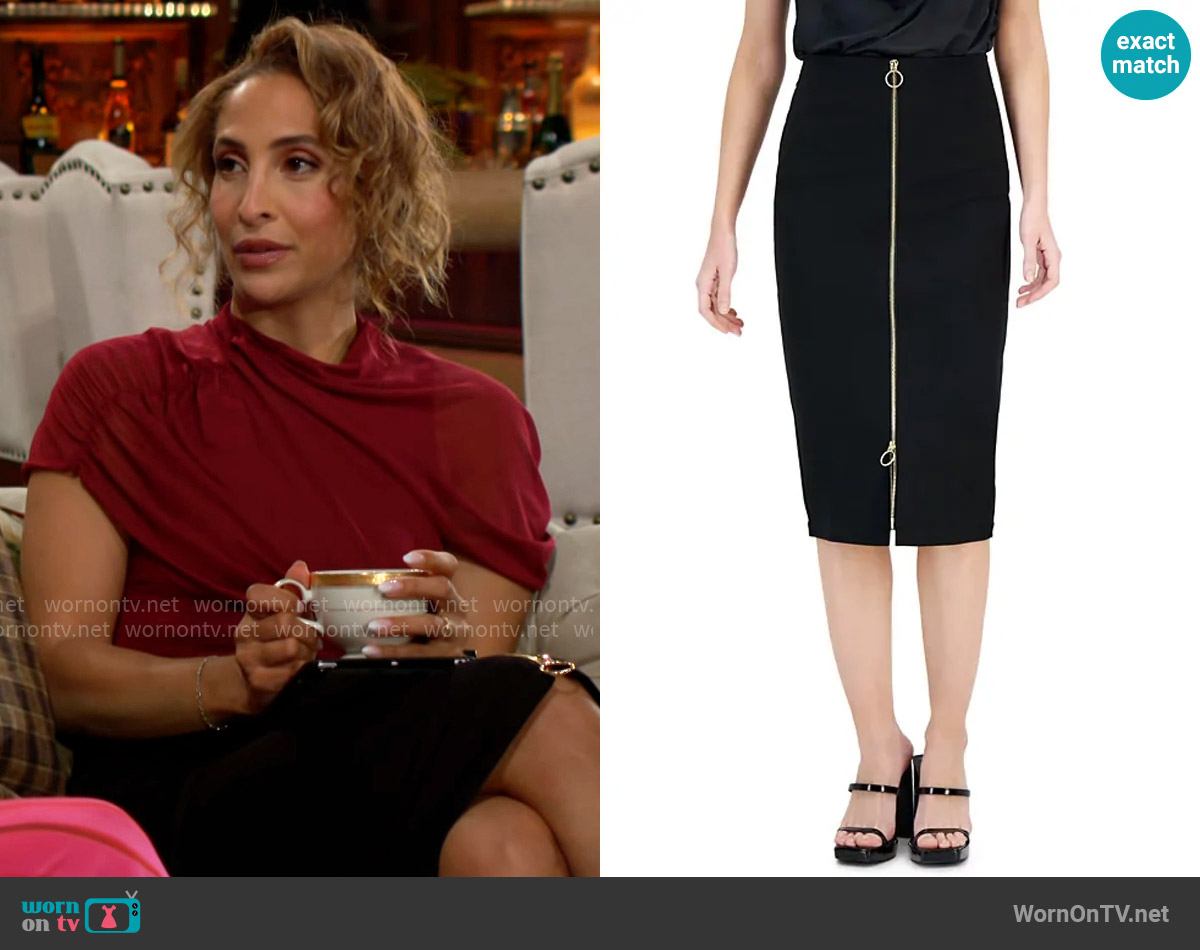 INC International Concepts Ponte Zip-Front Pencil Skirt worn by Lily Winters (Christel Khalil) on The Young and the Restless