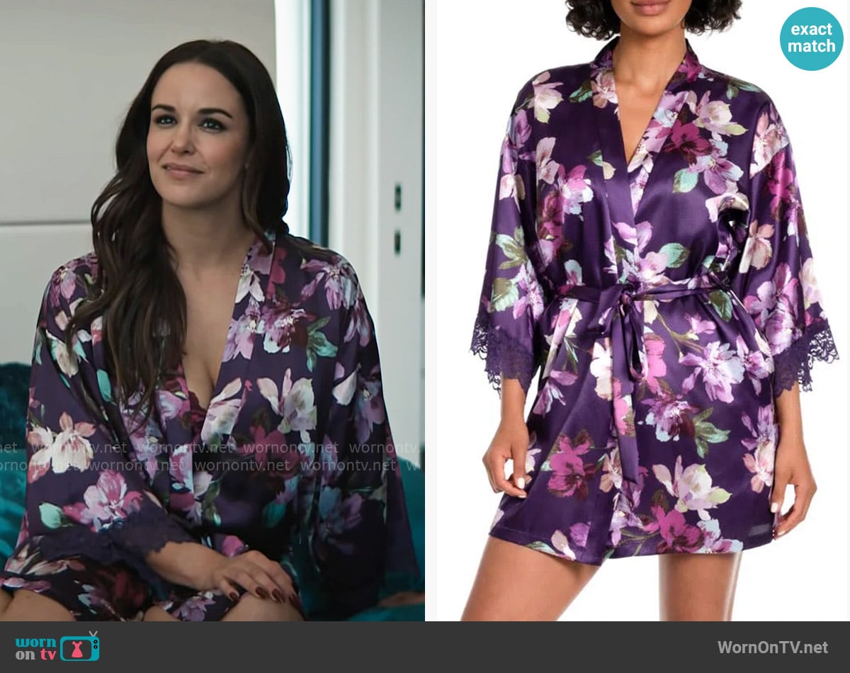 In Bloom by Jonquil Giovanna Lace Trim Satin Robe In Deep Purple worn by Birdie (Melissa Fumero) on Grosse Pointe Garden Society