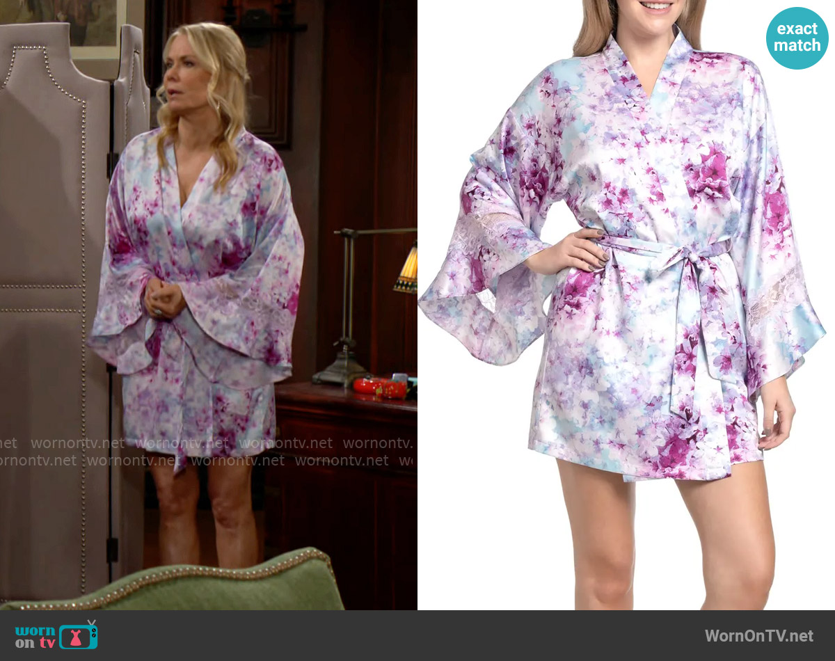 In Bloom by Jonquil Sabrina Print Satin Wrap worn by Brooke Logan (Katherine Kelly Lang) on The Bold and the Beautiful