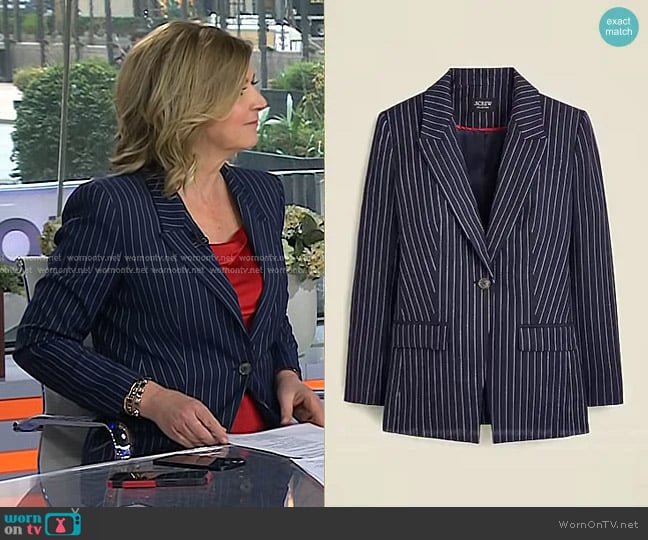 J. Crew Vivienne blazer in pinstripe Italian wool blend worn by Christine Romans on Today