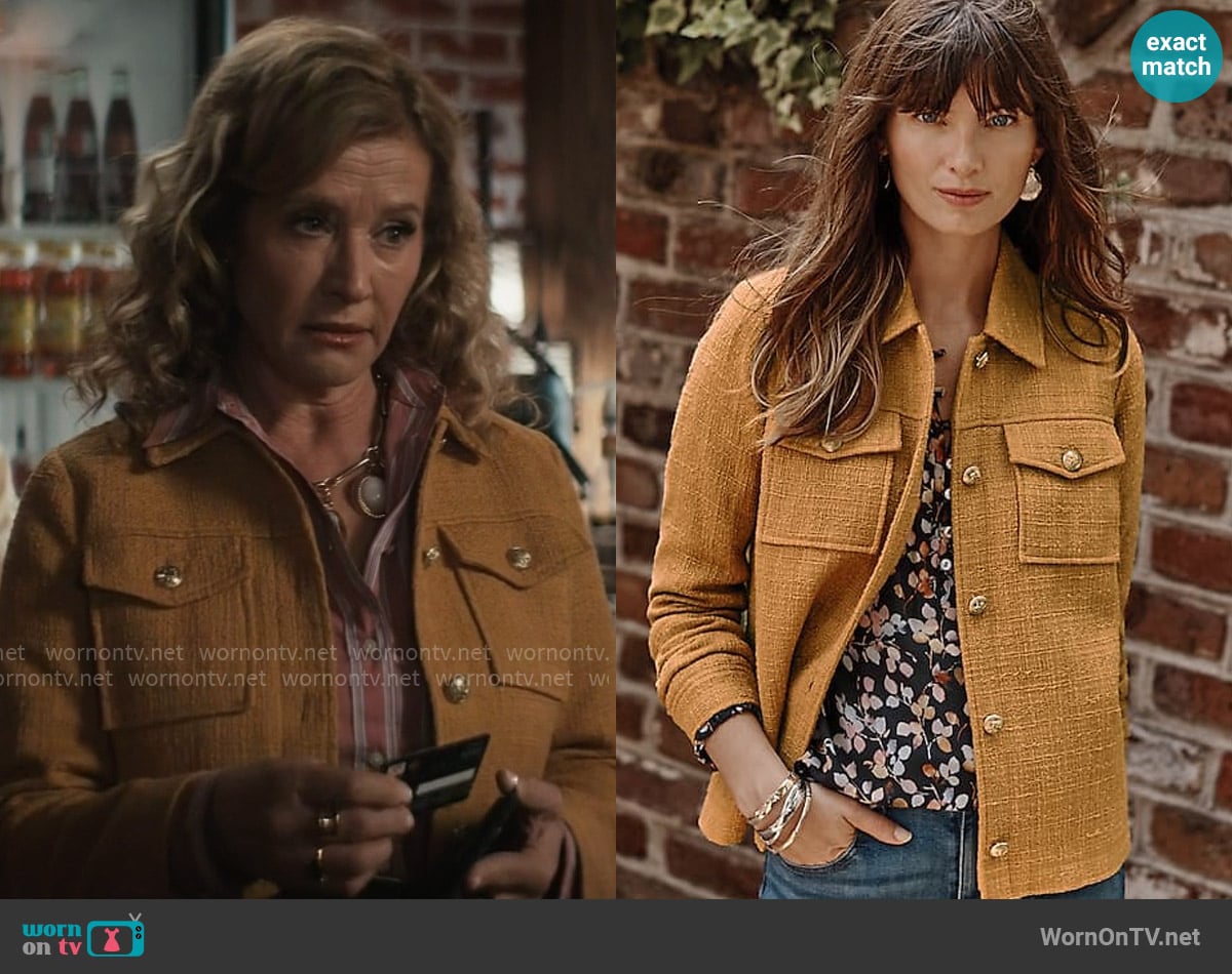 J. Jill Modern Tweed Jacket in Honey worn by Patty (Nancy Travis) on Grosse Pointe Garden Society