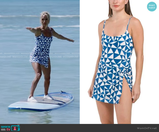 Jessica Simpson One-Piece Print Swimsuit with Skirt worn by Carrie Underwood on American Idol