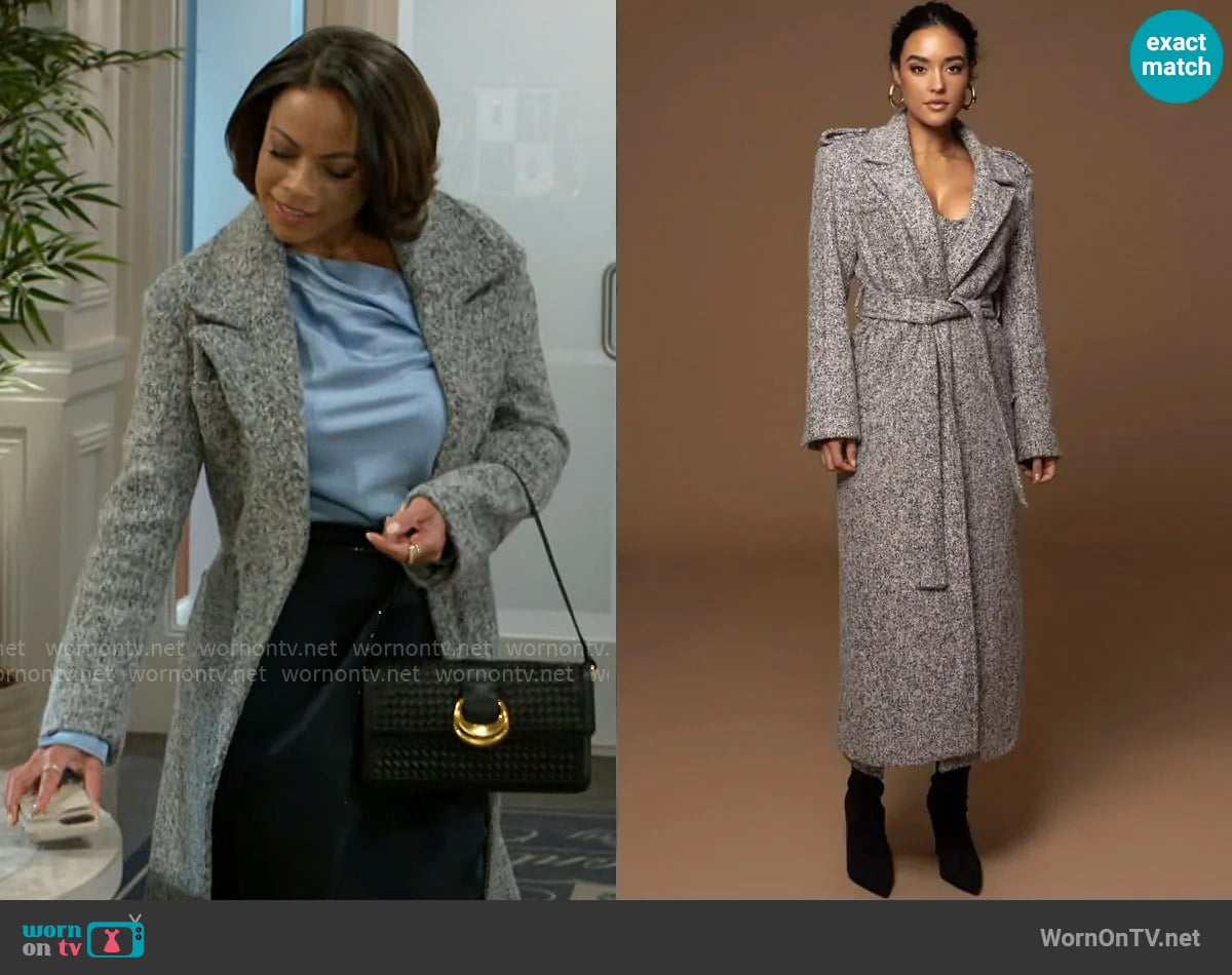 JLuxLabel Savannah Belted Tweed Coat worn by Nicole Dupree Richardson (Daphnee Duplaix) on Beyond the Gates