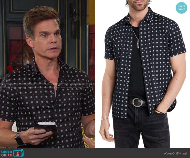 John Varvatos Loren Shirt in Black Multi worn by Leo Stark (Greg Rikaart) on Days of our Lives