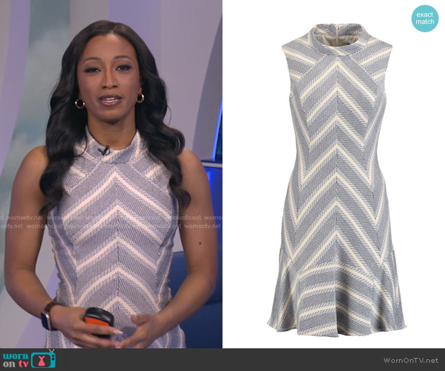Karen Millen Fit and Flare Zigzag Tweed Dress worn by Brittany Bell on Good Morning America