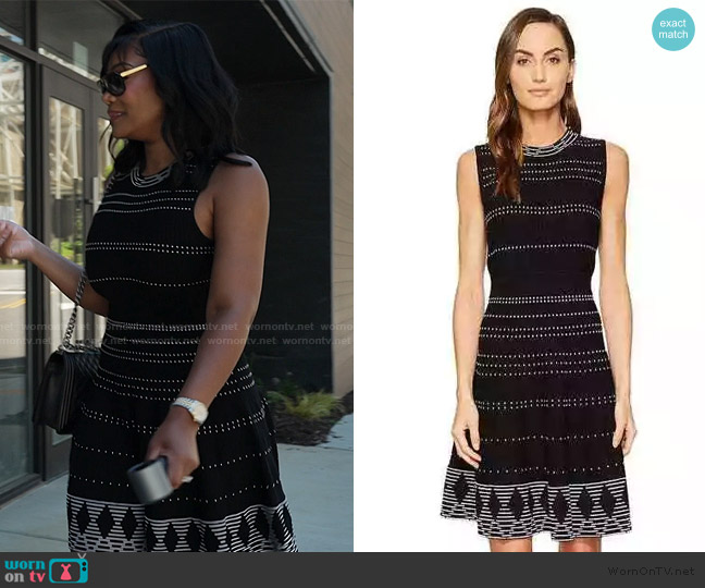 Kate Spade Black Textured Knit Fit and Flare Dress worn by Angela Oakley on The Real Housewives of Atlanta