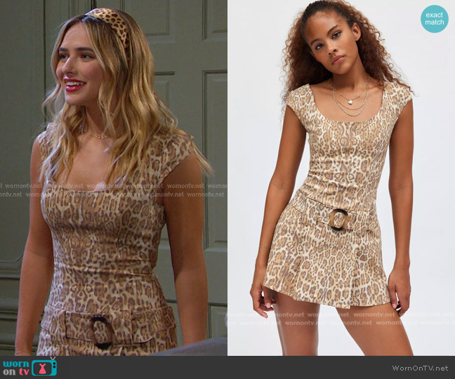Kimchi Blue Tate Belted Drop Waist Mini Dress in Cheetah Print worn by Holly Jonas (Ashley Puzemis) on Days of our Lives