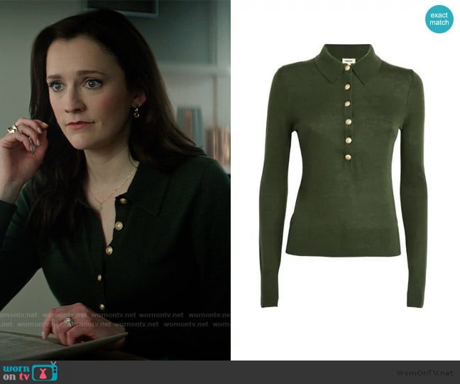 L'Agence Collared Sterling Sweater in Army Gold worn by Kate (Charlotte Ritchie) on You