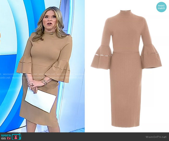Lela Rose Mock Neck Flounce Sleeve Knit Dress worn by Jenna Bush Hager on Today