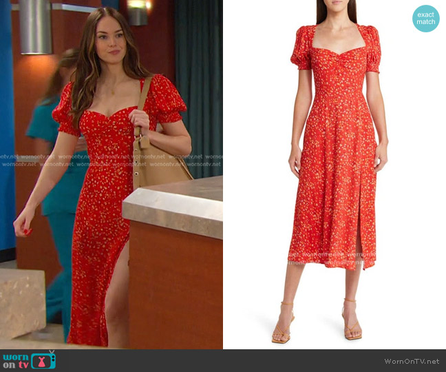 Reformation Lacey Smocked Sleeve Dress in Baila worn by Stephanie Johnson (Abigail Klein) on Days of our Lives