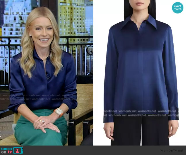 Lafayette 148 New York French Cuff Silk Button-Up Blouse worn by Kelly Ripa on Live with Kelly and Mark