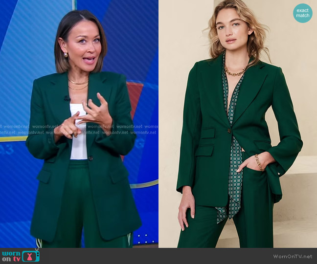 Banana Republic Lido Sculpted Italian Wool Blazer in Paris Green worn by Eva Pilgrim on Good Morning America