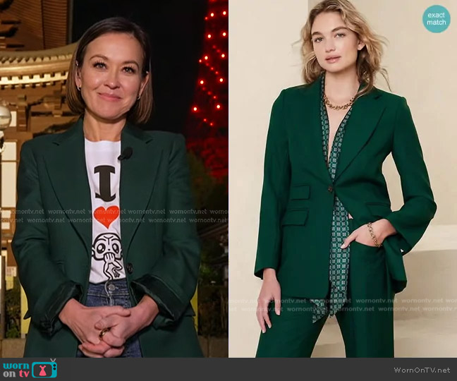 Banana Republic Lido Sculpted Italian Wool Blazer in Paris Green worn by Eva Pilgrim on Good Morning America