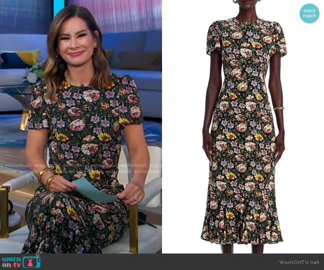 Rhode Lulani Floral Print Midi Dress in Blossoming Canopy worn by Rebecca Jarvis on Good Morning America