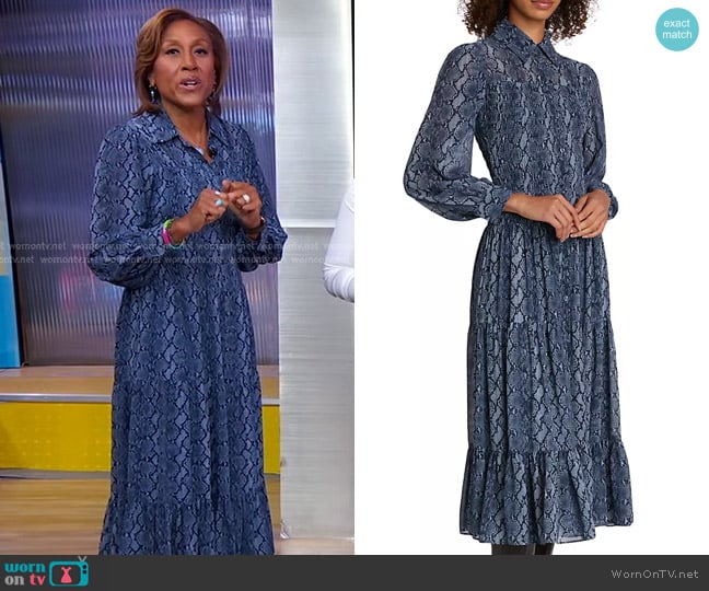 MICHAEL Michael Kors Smocked Button Down Shirtdress in Admiral worn by Robin Roberts on Good Morning America