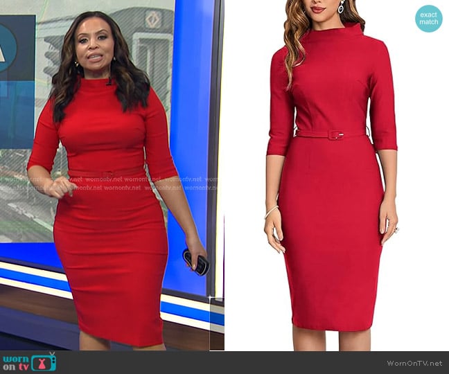 MUXXN 3/4 Sleeve Cocktail Dress in Red worn by Adelle Caballero on Today
