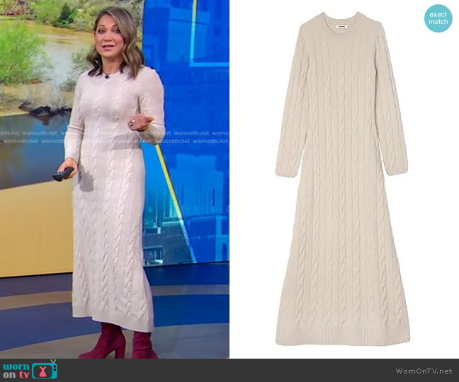 Sandro Maelys Cable Knit Maxi Dress in Beige worn by Ginger Zee on Good Morning America