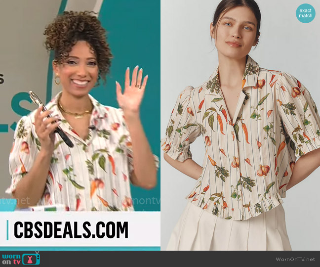 Maeve Short-Sleeve Femme Collared Blouse worn by Gabrielle Kerr on CBS Mornings