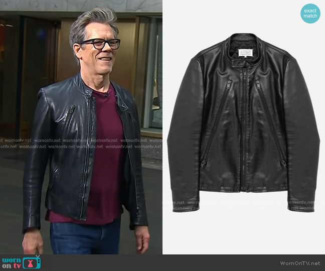 Maison Margiela 5-Zip Leather Jacket – All Black Edition worn by Kevin Bacon on Today