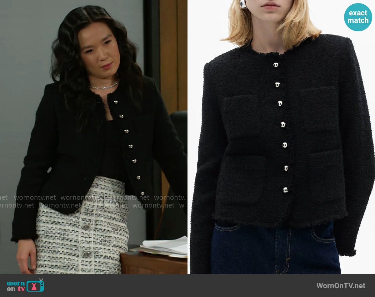 Mango Wintour Tweed Jacket worn by Caroline Lee (Ellie Wang) on Beyond the Gates