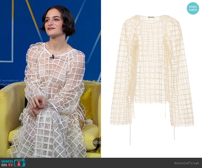 Maticevski Guiding Sheer Grid Chiffon Top in Ivory worn by Jenny Slate on Good Morning America
