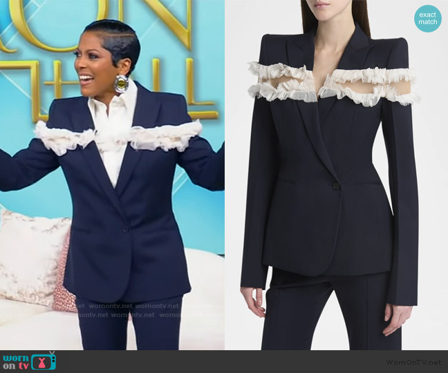 McQueen Ruffle Inset Single-Breasted Blazer worn by Tamron Hall on Tamron Hall Show