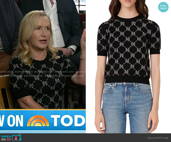 Maje Mina Monogram Jacquard Sweater worn by Angela Kinsey on Today