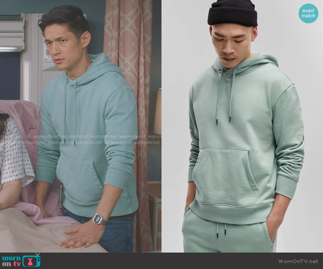 Mode of One Relaxed-Fit Fleece Hoodie in Blue Fin worn by Benson Kwan (Harry Shum Jr.) on Greys Anatomy